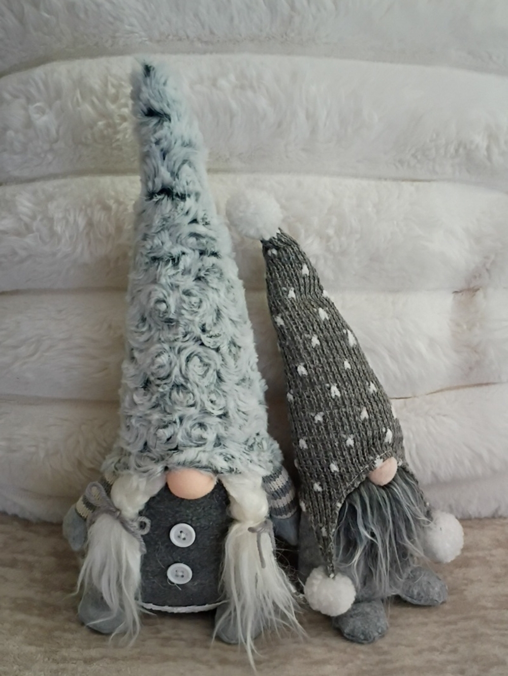 Plush Nordic Gnome Duo in Soft Gray and White